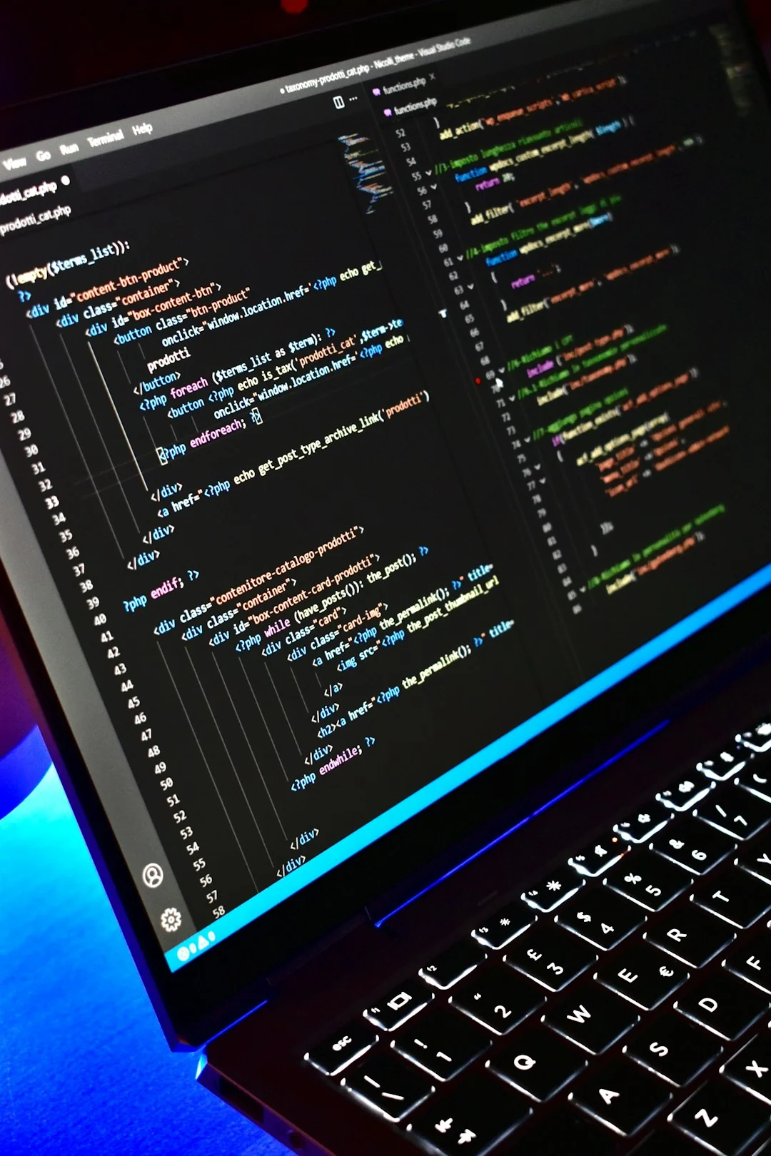 project-02-a High-resolution close-up of HTML code displayed on a computer screen, perfect for technology themes.